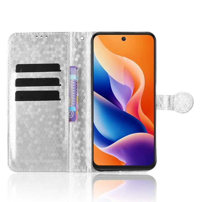 For TCL 605 4G Wallet Case Dot Pattern Imprint PU Leather Phone Cover with Wrist Strap - Silver - 2