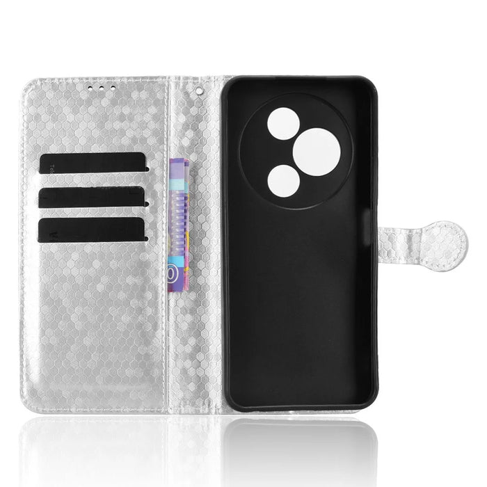 For TCL 605 4G Wallet Case Dot Pattern Imprint PU Leather Phone Cover with Wrist Strap - Silver - 4