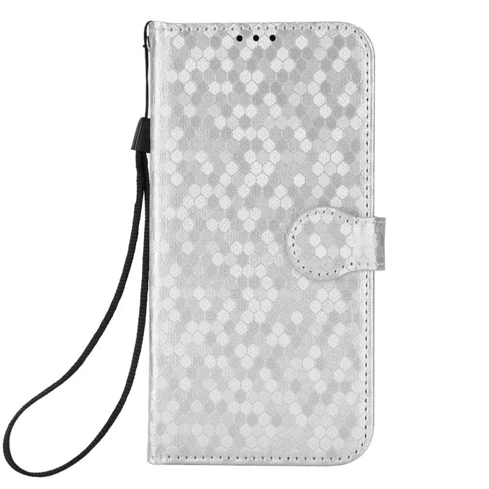 For TCL 605 4G Wallet Case Dot Pattern Imprint PU Leather Phone Cover with Wrist Strap - Silver - 5