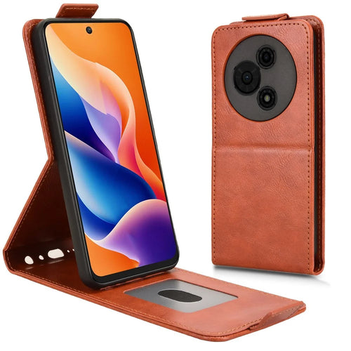 For TCL 605 4G Stand Case Magnetic Clasp Vertical Flip Leather Phone Cover with Card Holder - Orange - 1