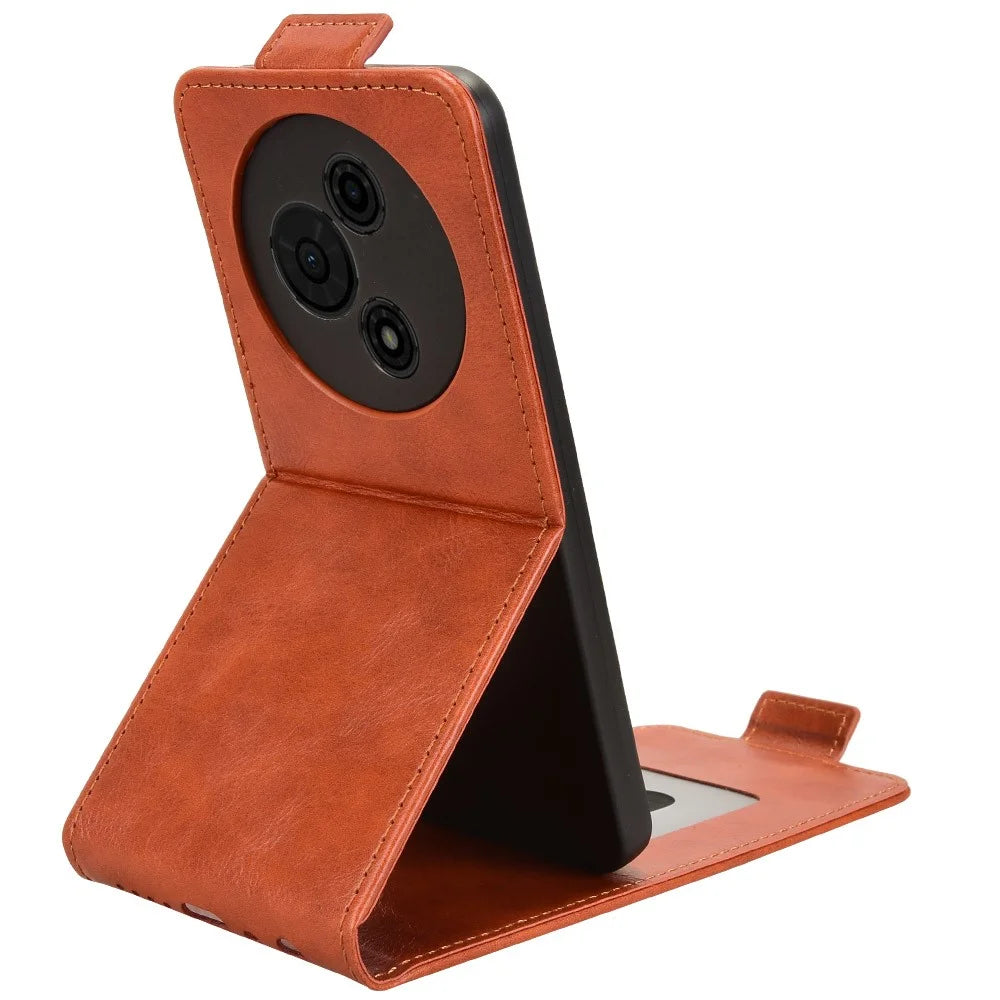 For TCL 605 4G Stand Case Magnetic Clasp Vertical Flip Leather Phone Cover with Card Holder - Orange - 2