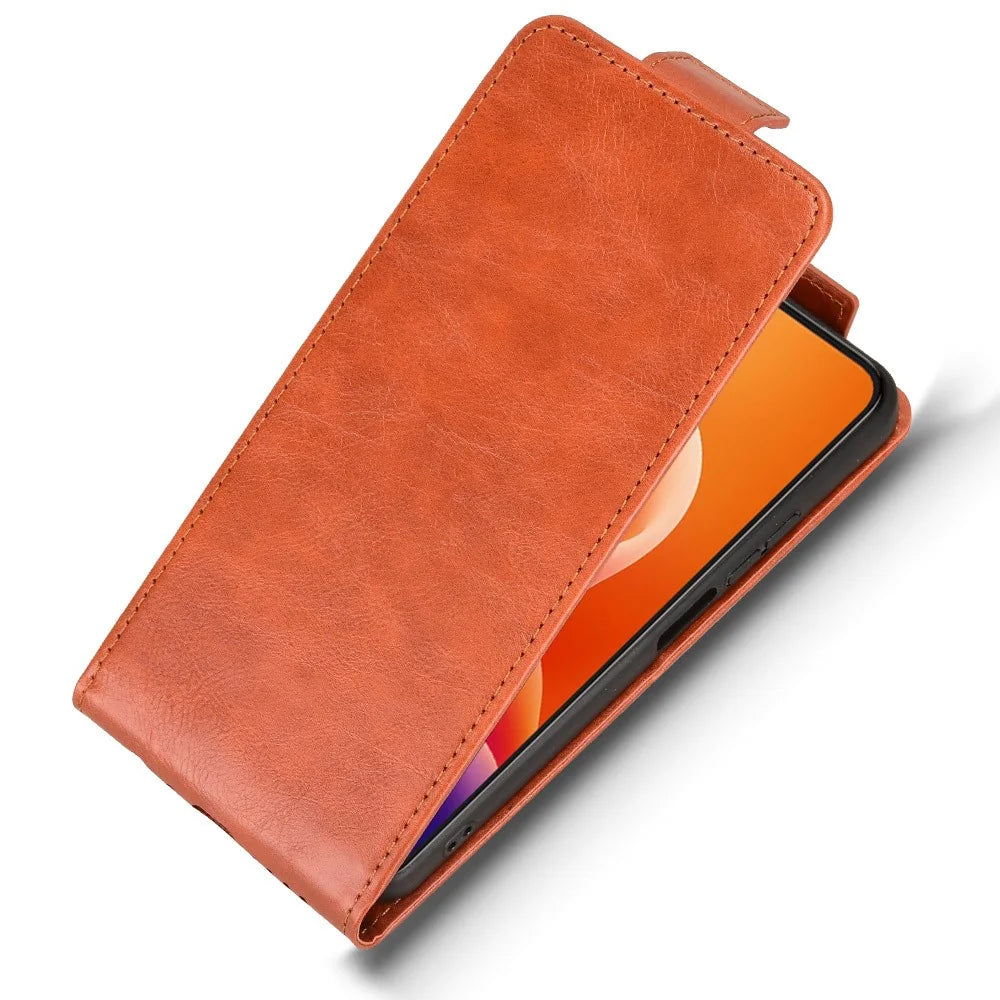 For TCL 605 4G Stand Case Magnetic Clasp Vertical Flip Leather Phone Cover with Card Holder - Orange - 4