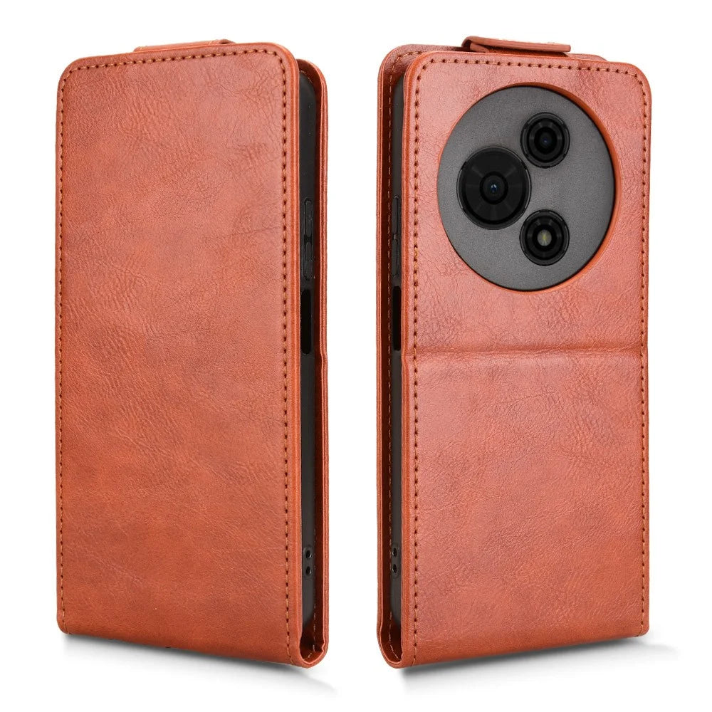 For TCL 605 4G Stand Case Magnetic Clasp Vertical Flip Leather Phone Cover with Card Holder - Orange - 5