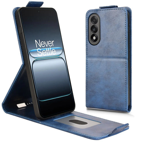For OnePlus Nord 5 5G / Ace 5 Ultra 5G Stand Case Magnetic Clasp Vertical Flip Leather Phone Cover with Card Holder - Dark Blue - 1