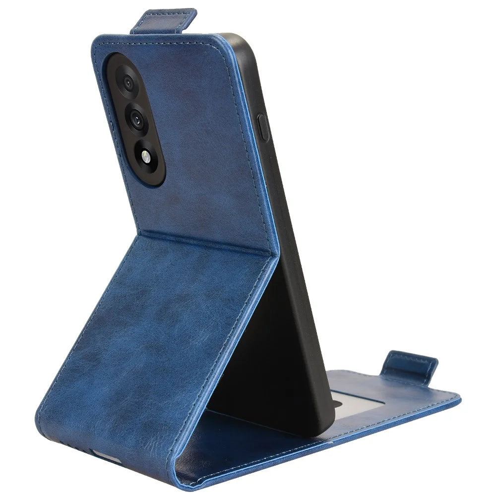 For OnePlus Nord 5 5G / Ace 5 Ultra 5G Stand Case Magnetic Clasp Vertical Flip Leather Phone Cover with Card Holder - Dark Blue - 2