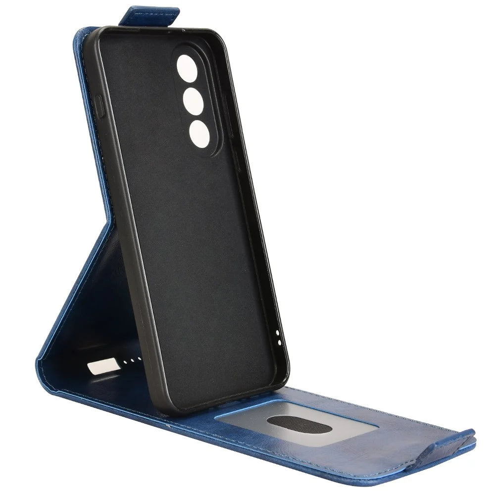 For OnePlus Nord 5 5G / Ace 5 Ultra 5G Stand Case Magnetic Clasp Vertical Flip Leather Phone Cover with Card Holder - Dark Blue - 3