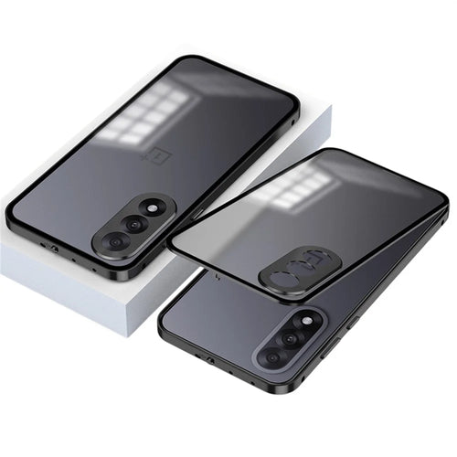 For OnePlus Nord 5 5G / Ace 5 Ultra 5G Matte Case Aluminium Alloy + PC Phone Cover Pop-Up Snap Lock - Black - 1