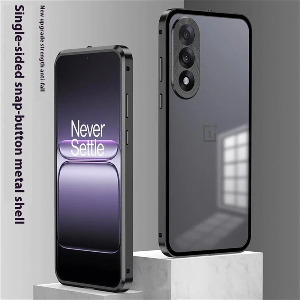 For OnePlus Nord 5 5G / Ace 5 Ultra 5G Matte Case Aluminium Alloy + PC Phone Cover Pop-Up Snap Lock - Black - 2
