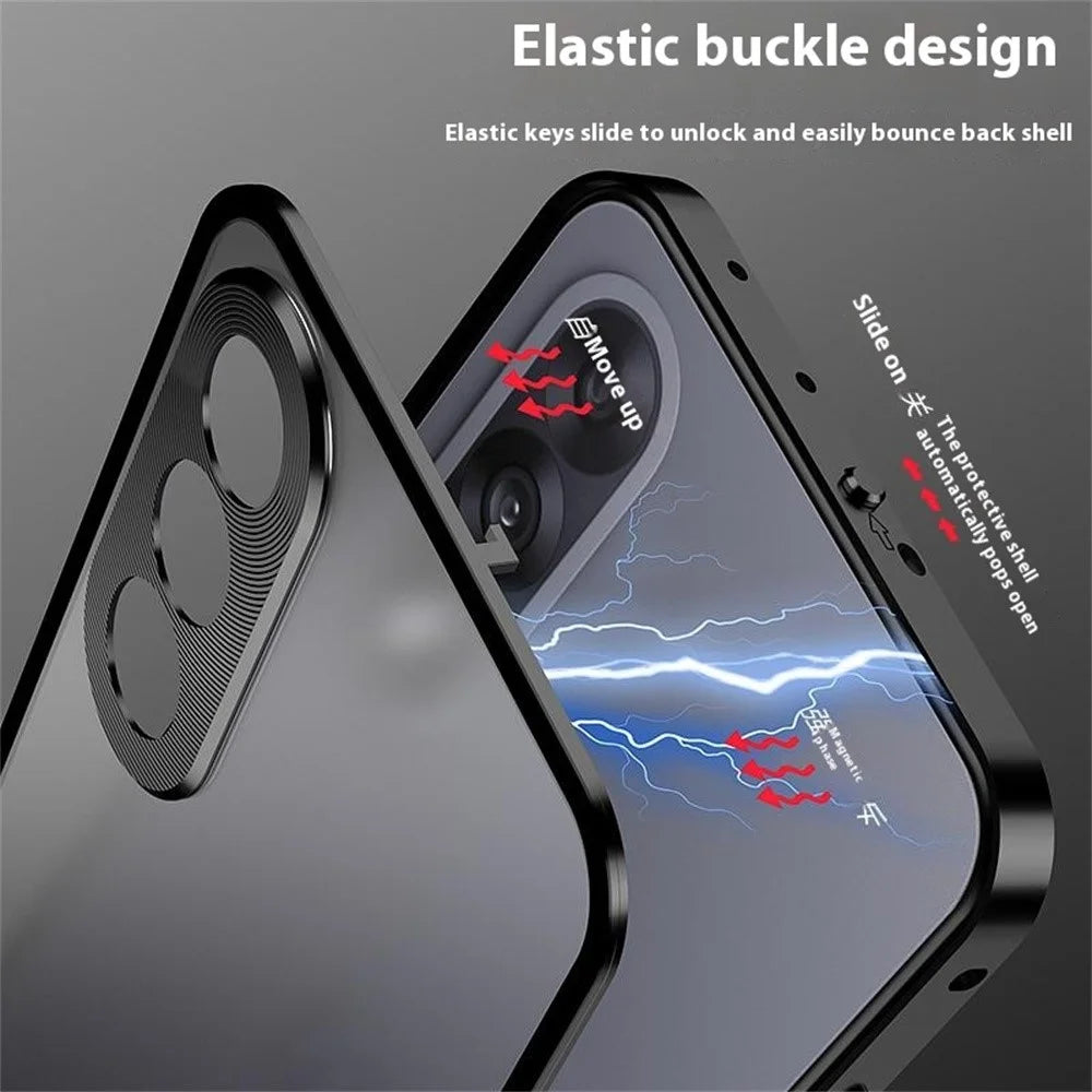 For OnePlus Nord 5 5G / Ace 5 Ultra 5G Matte Case Aluminium Alloy + PC Phone Cover Pop-Up Snap Lock - Black - 3