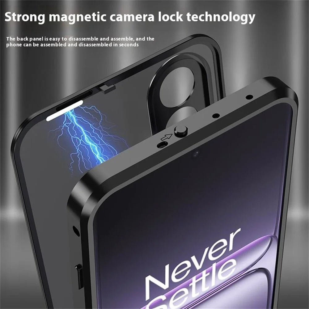For OnePlus Nord 5 5G / Ace 5 Ultra 5G Matte Case Aluminium Alloy + PC Phone Cover Pop-Up Snap Lock - Black - 5