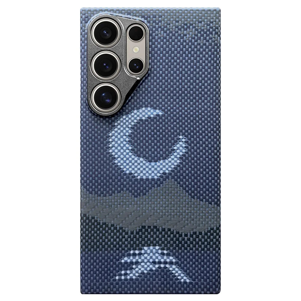 For Samsung Galaxy S24 Ultra Magnetic Case Precise Cutouts Aramid Fiber Phone Cover with Metal Lens Frame - Moon - 1