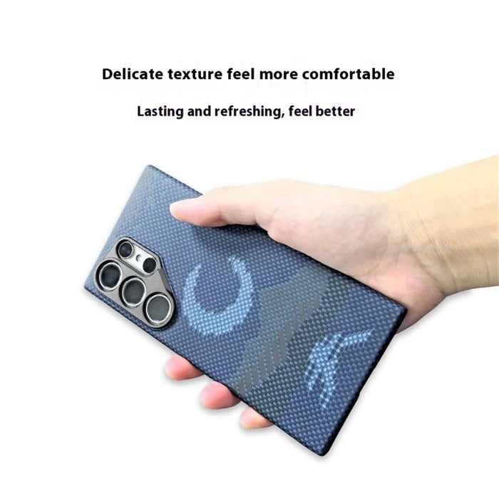For Samsung Galaxy S24 Ultra Magnetic Case Precise Cutouts Aramid Fiber Phone Cover with Metal Lens Frame - Moon - 6