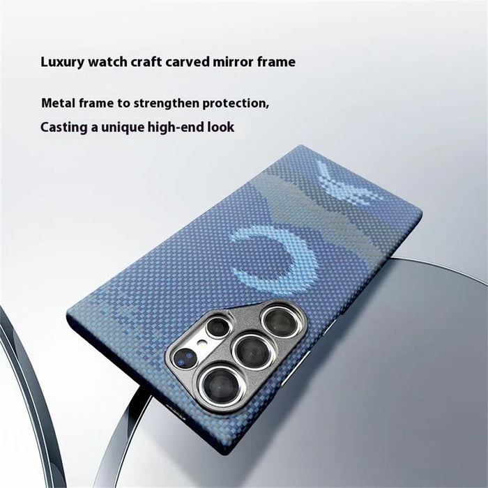 For Samsung Galaxy S24 Ultra Magnetic Case Precise Cutouts Aramid Fiber Phone Cover with Metal Lens Frame - Moon - 7