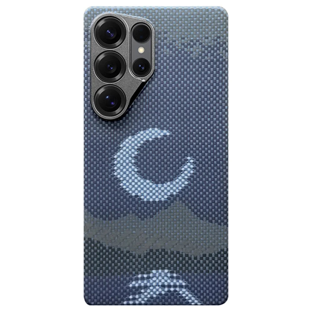 For Samsung Galaxy S25 Ultra Magnetic Case Precise Cutouts Aramid Fiber Phone Cover with Metal Lens Frame - Moon - 1