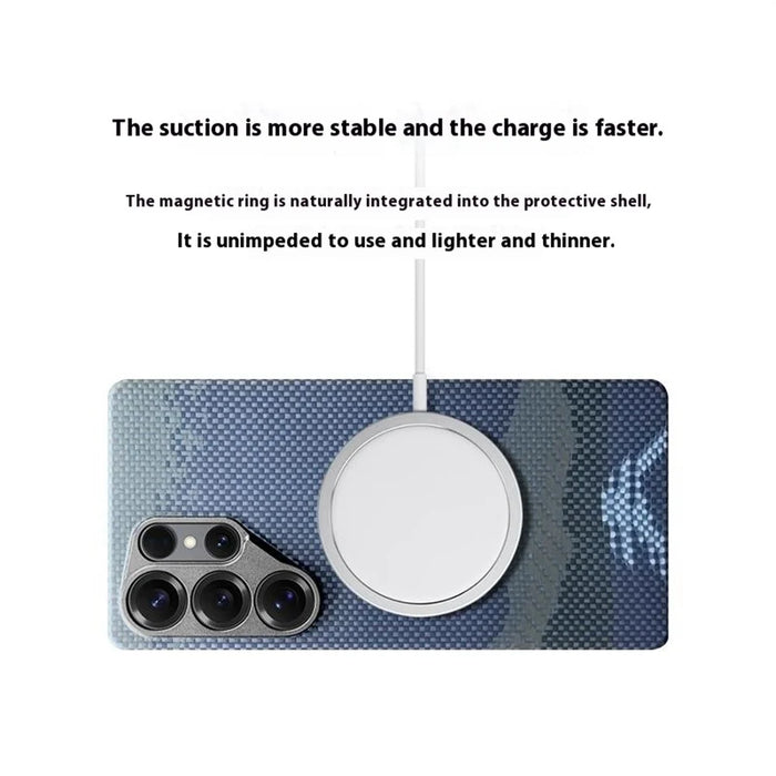 For Samsung Galaxy S25 Ultra Magnetic Case Precise Cutouts Aramid Fiber Phone Cover with Metal Lens Frame - Moon - 3