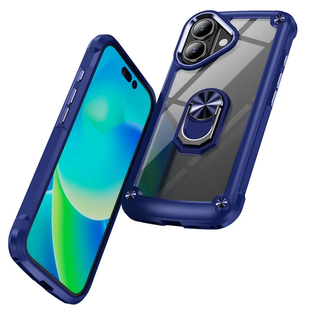 For iPhone 17 Case Alloy Lens Frame PC + TPU Kickstand Phone Back Cover - Blue - 2