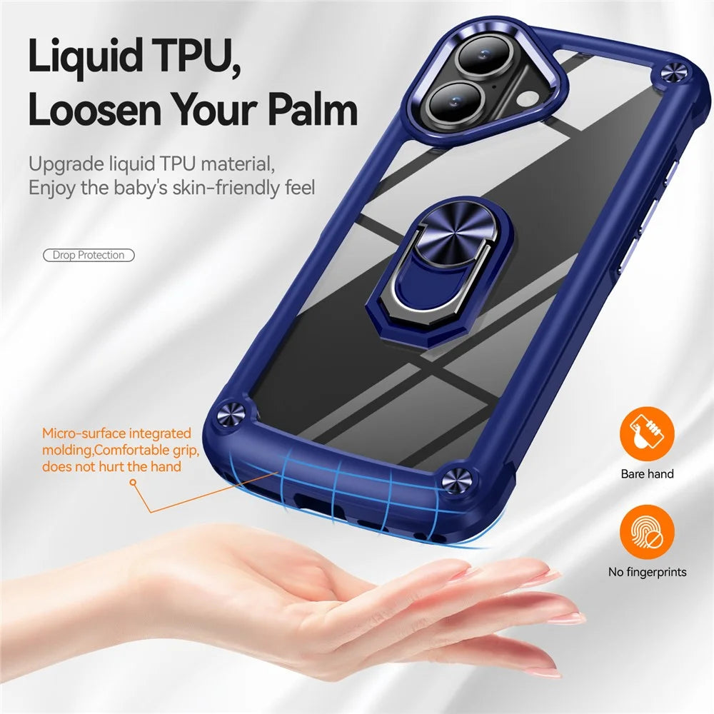 For iPhone 17 Case Alloy Lens Frame PC + TPU Kickstand Phone Back Cover - Blue - 3