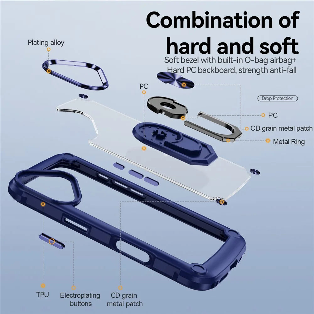 For iPhone 17 Case Alloy Lens Frame PC + TPU Kickstand Phone Back Cover - Blue - 4