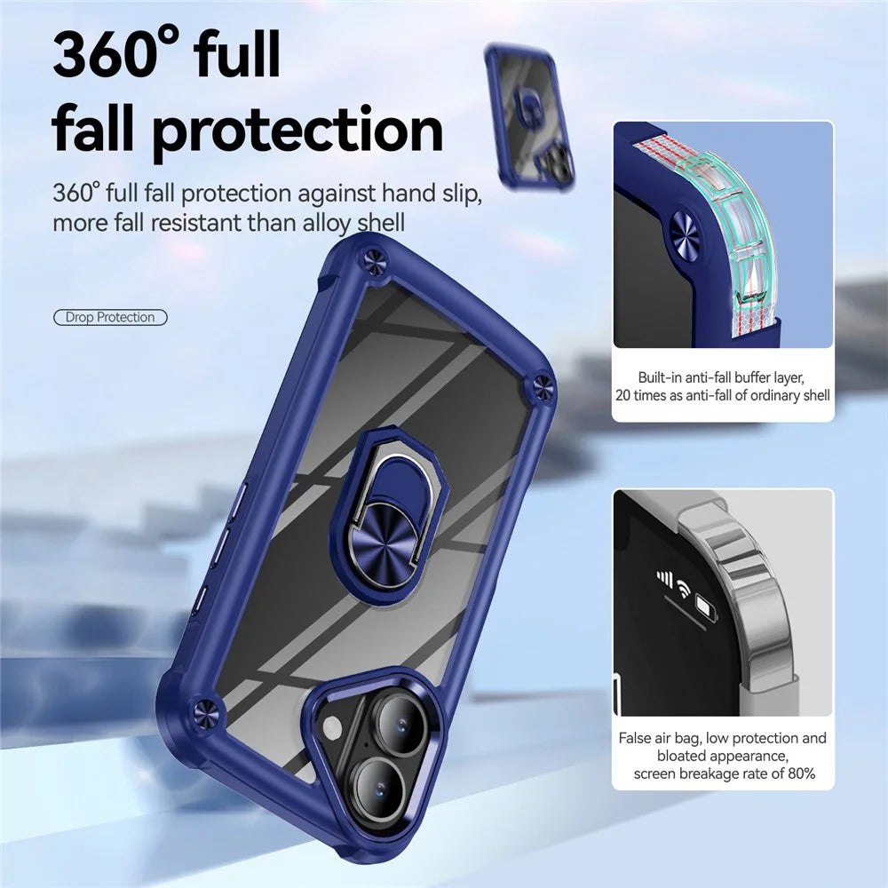 For iPhone 17 Case Alloy Lens Frame PC + TPU Kickstand Phone Back Cover - Blue - 5