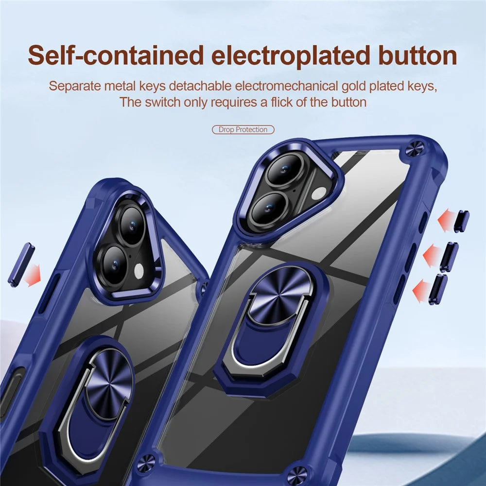 For iPhone 17 Case Alloy Lens Frame PC + TPU Kickstand Phone Back Cover - Blue - 6