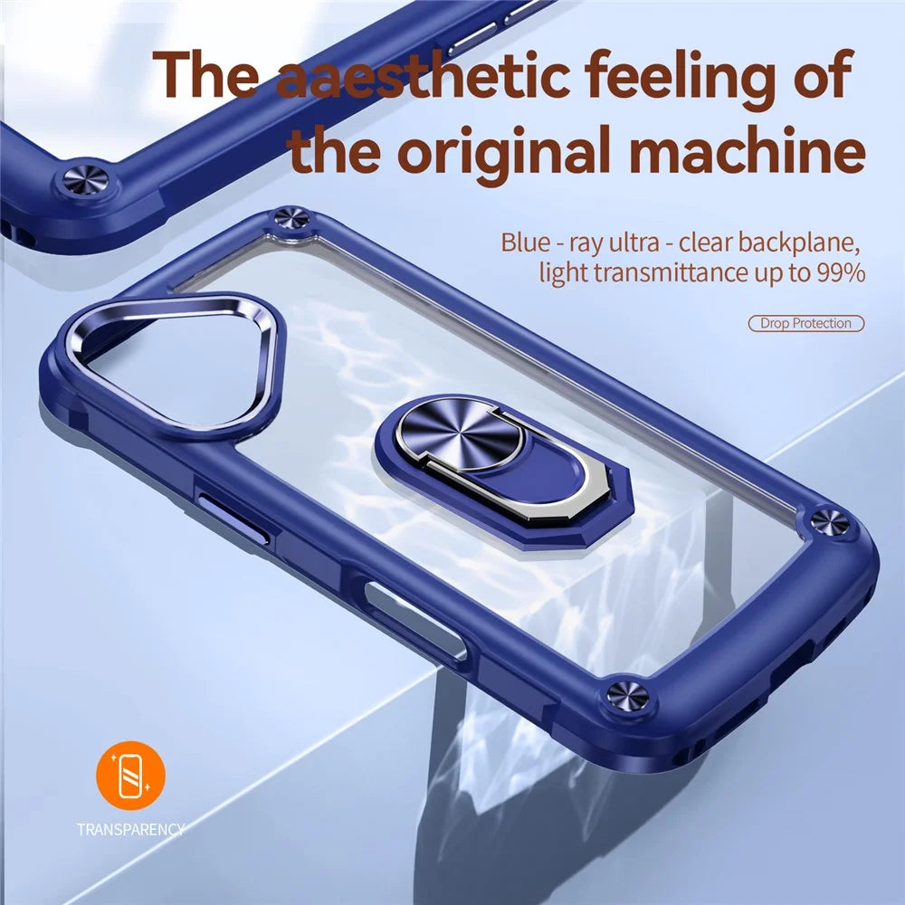 For iPhone 17 Case Alloy Lens Frame PC + TPU Kickstand Phone Back Cover - Blue - 7