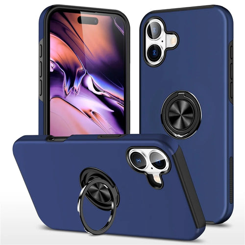 For iPhone 17 Case PC + TPU Phone Cover with Rotatable Ring Holder - Blue - 1