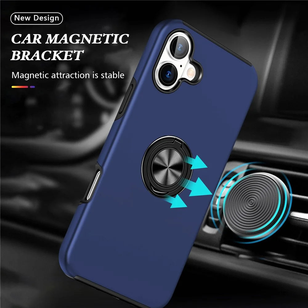 For iPhone 17 Case PC + TPU Phone Cover with Rotatable Ring Holder - Blue - 2