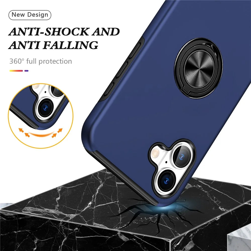 For iPhone 17 Case PC + TPU Phone Cover with Rotatable Ring Holder - Blue - 3