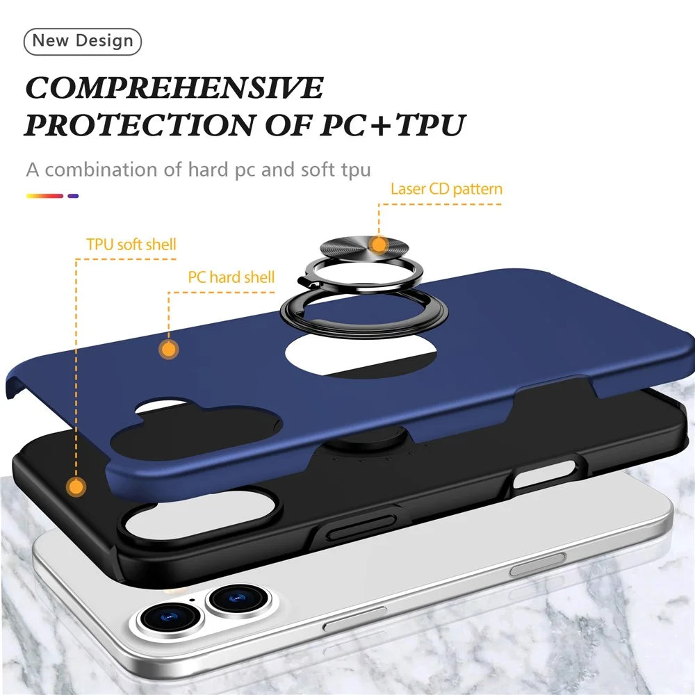 For iPhone 17 Case PC + TPU Phone Cover with Rotatable Ring Holder - Blue - 4
