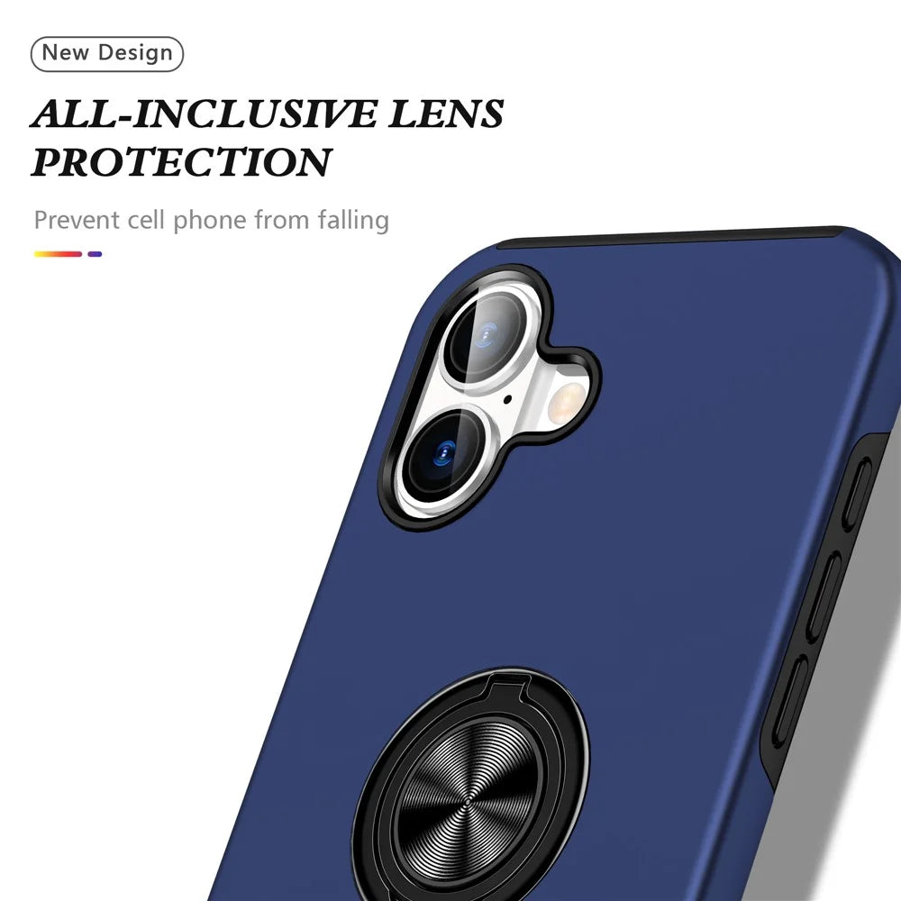 For iPhone 17 Case PC + TPU Phone Cover with Rotatable Ring Holder - Blue - 6