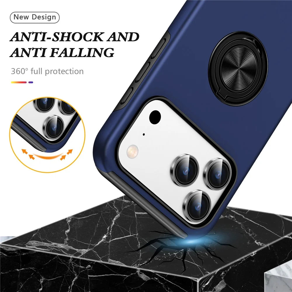 For iPhone 18 Pro / 17 Pro Case PC + TPU Phone Cover with Rotatable Ring Holder - Blue - 3