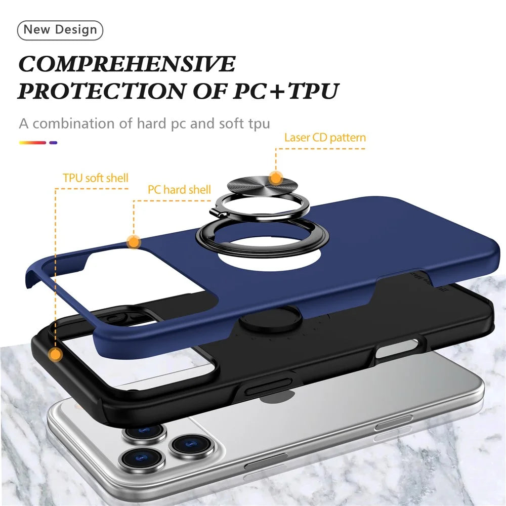 For iPhone 18 Pro / 17 Pro Case PC + TPU Phone Cover with Rotatable Ring Holder - Blue - 4