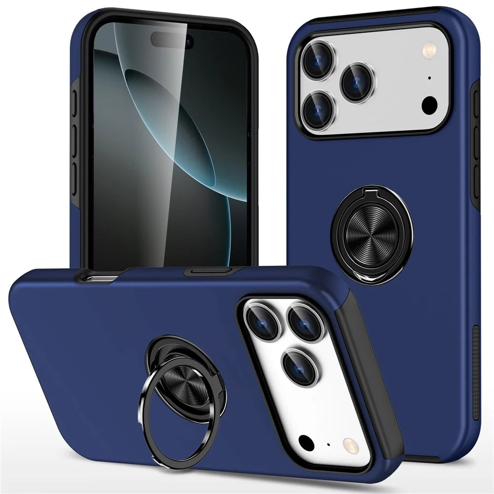 For iPhone 18 Pro Max / 17 Pro Max Case PC + TPU Phone Cover with Rotatable Ring Holder - Blue - 1