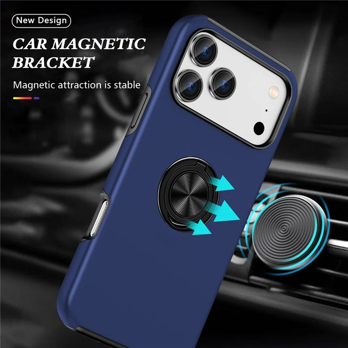 For iPhone 18 Pro Max / 17 Pro Max Case PC + TPU Phone Cover with Rotatable Ring Holder - Blue - 2