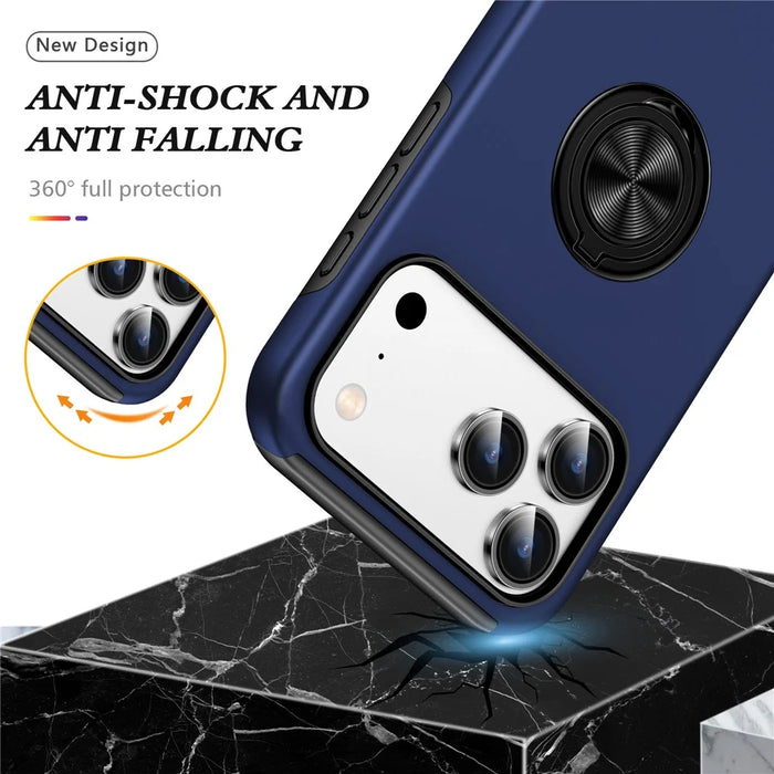 For iPhone 18 Pro Max / 17 Pro Max Case PC + TPU Phone Cover with Rotatable Ring Holder - Blue - 3