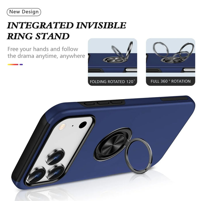 For iPhone 18 Pro Max / 17 Pro Max Case PC + TPU Phone Cover with Rotatable Ring Holder - Blue - 7