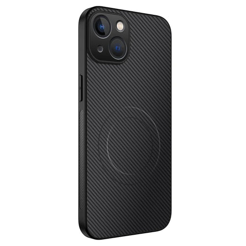 WANLONFENG For iPhone 15 Case Compatible with MagSafe  TQ Series Carbon Fiber Texture PC TPU Phone Cover - Black - 1