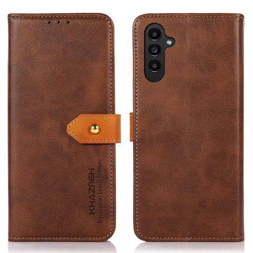KHAZNEH For Samsung Galaxy A14 5G / A14 4G Cowhide Texture Cell Phone Cover PU Leather Phone Case with Stand Wallet - Brown - 1