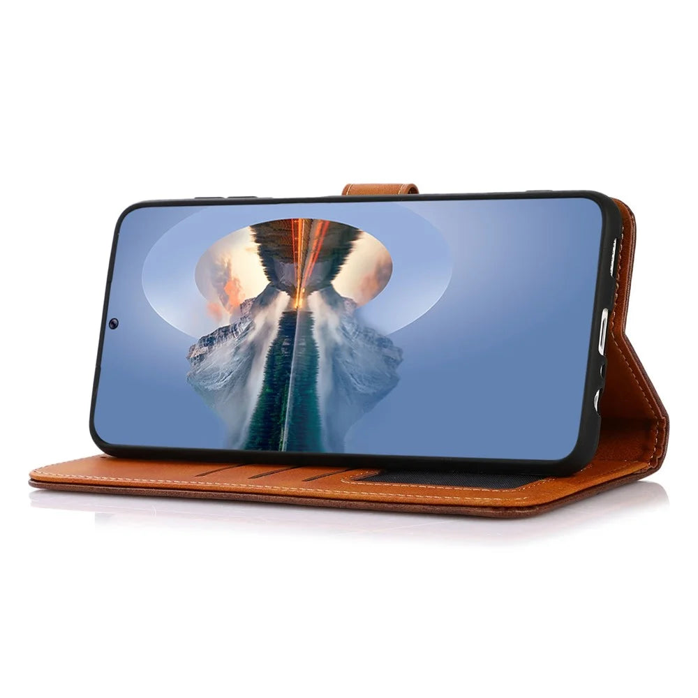 KHAZNEH For Samsung Galaxy A14 5G / A14 4G Cowhide Texture Cell Phone Cover PU Leather Phone Case with Stand Wallet - Brown - 3