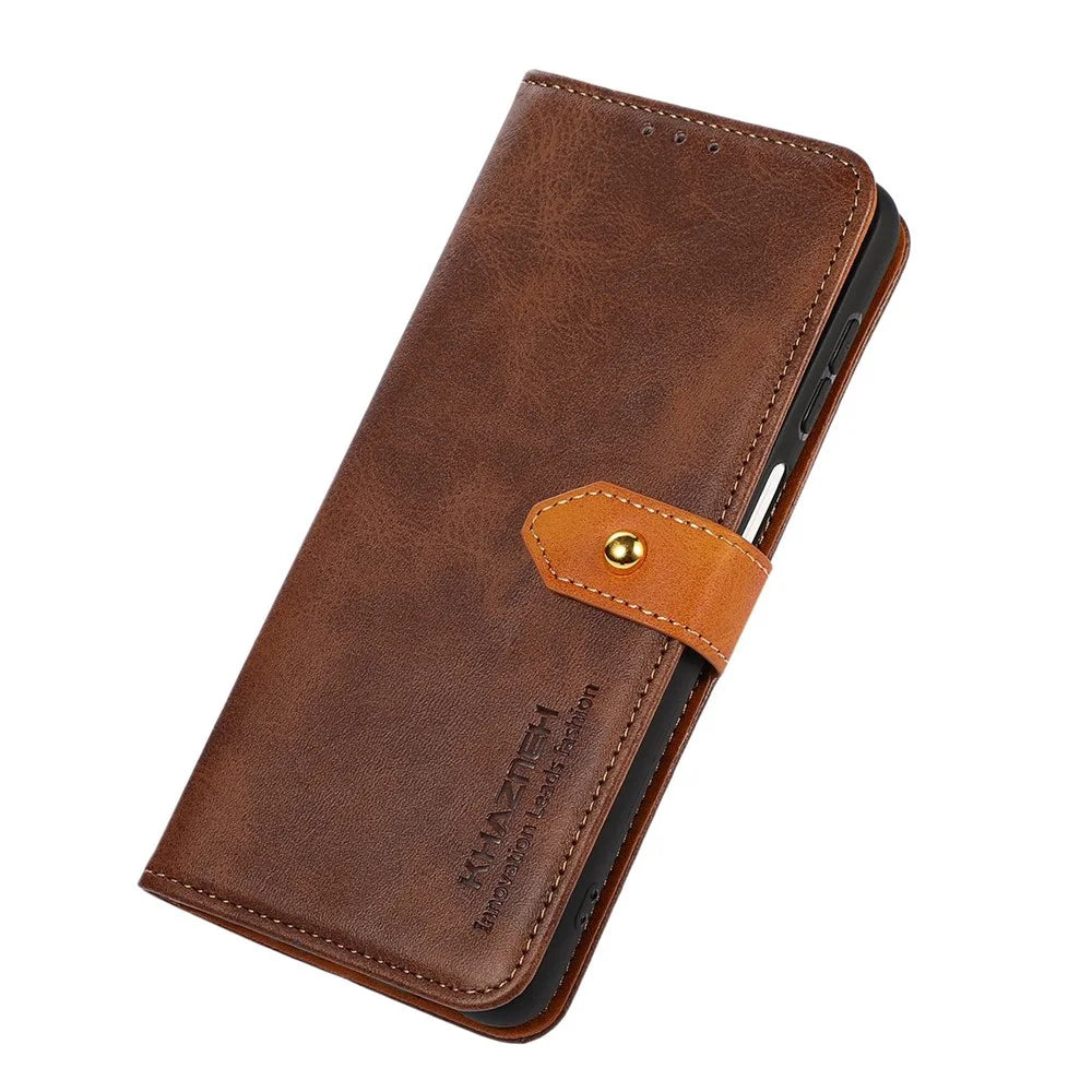 KHAZNEH For Samsung Galaxy A14 5G / A14 4G Cowhide Texture Cell Phone Cover PU Leather Phone Case with Stand Wallet - Brown - 4