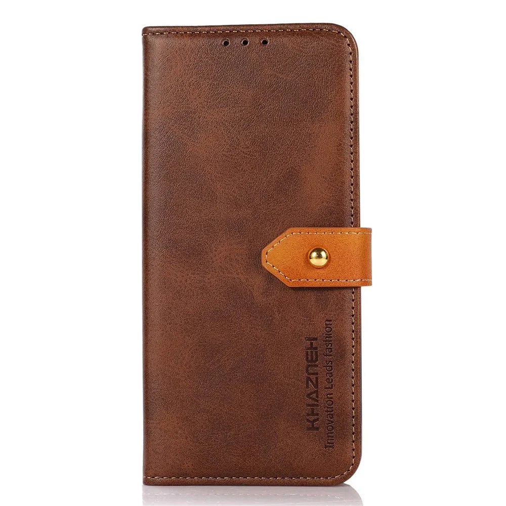 KHAZNEH For Samsung Galaxy A14 5G / A14 4G Cowhide Texture Cell Phone Cover PU Leather Phone Case with Stand Wallet - Brown - 7
