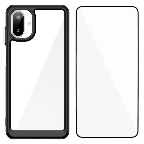 WANLONFENG For Samsung Galaxy A08 4G / A07 4G Phone Case  XC Series TPU Acrylic Cover with Tempered Glass (Big Lens Hole) - Black - 1