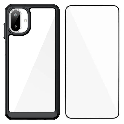 WANLONFENG For Samsung Galaxy A08 4G / A07 4G Phone Case  XC Series TPU Acrylic Cover with Tempered Glass (Big Lens Hole) - Black - 1