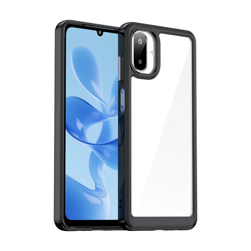 WANLONFENG For Samsung Galaxy A08 4G / A07 4G Phone Case  XC Series TPU Acrylic Cover with Tempered Glass (Big Lens Hole) - Black - 2