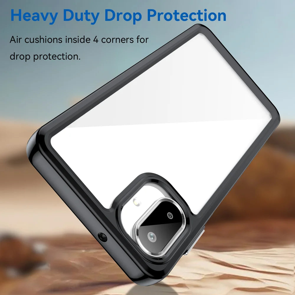 WANLONFENG For Samsung Galaxy A08 4G / A07 4G Phone Case  XC Series TPU Acrylic Cover with Tempered Glass (Big Lens Hole) - Black - 4