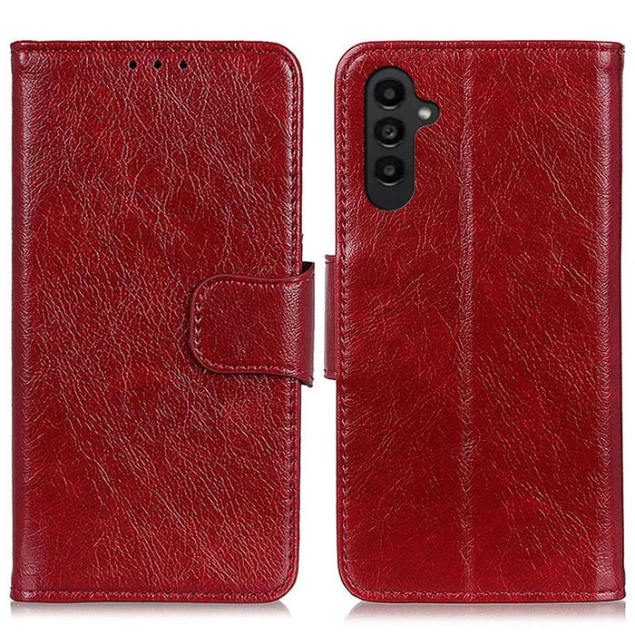 For Samsung Galaxy A14 5G / A14 4G Phone Case Split Leather Nappa Texture Phone Cover - Red - 1