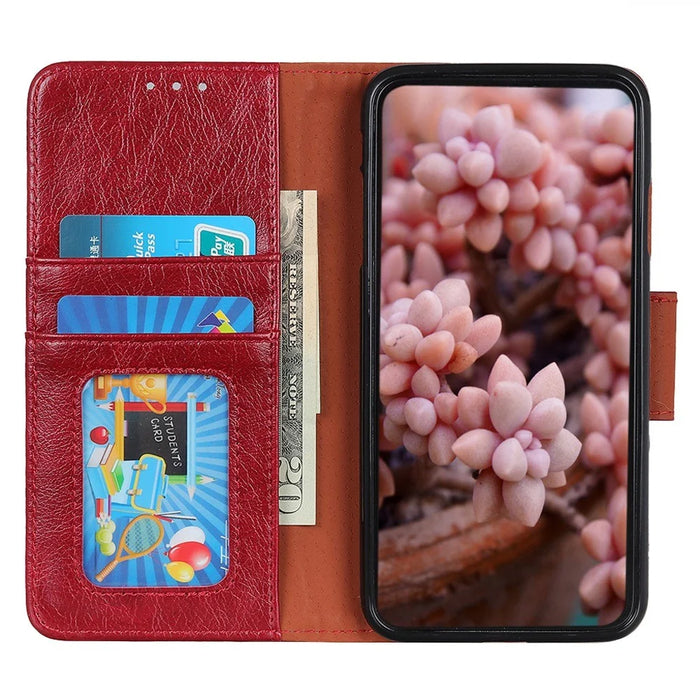 For Samsung Galaxy A14 5G / A14 4G Phone Case Split Leather Nappa Texture Phone Cover - Red - 3