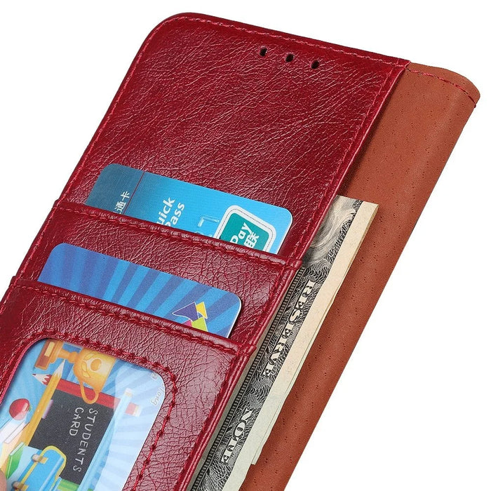 For Samsung Galaxy A14 5G / A14 4G Phone Case Split Leather Nappa Texture Phone Cover - Red - 5