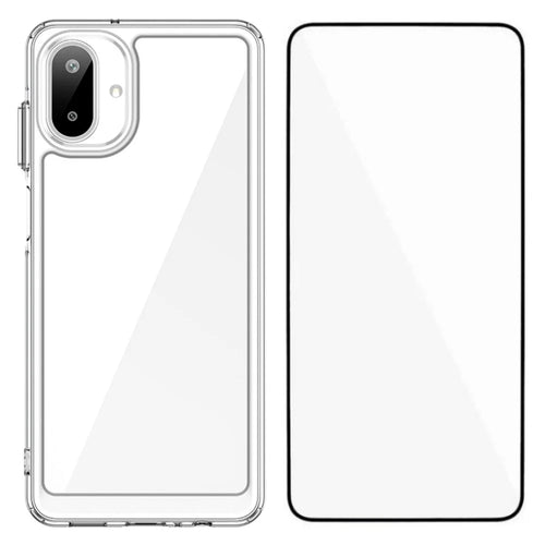 WANLONFENG For Samsung Galaxy A08 4G / A07 4G Case  MF Series TPU Acrylic Clear Phone Cover with Tempered Glass Film - Transparent - 1