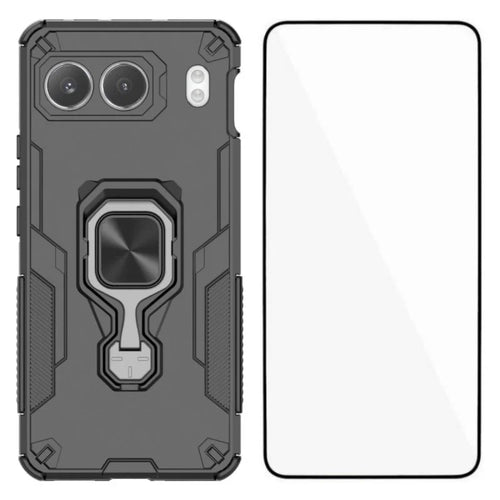 WANLONFENG For OnePlus Nord 4 Phone Case  PC TPU Back Cover Kickstand with Tempered Glass - Black - 1